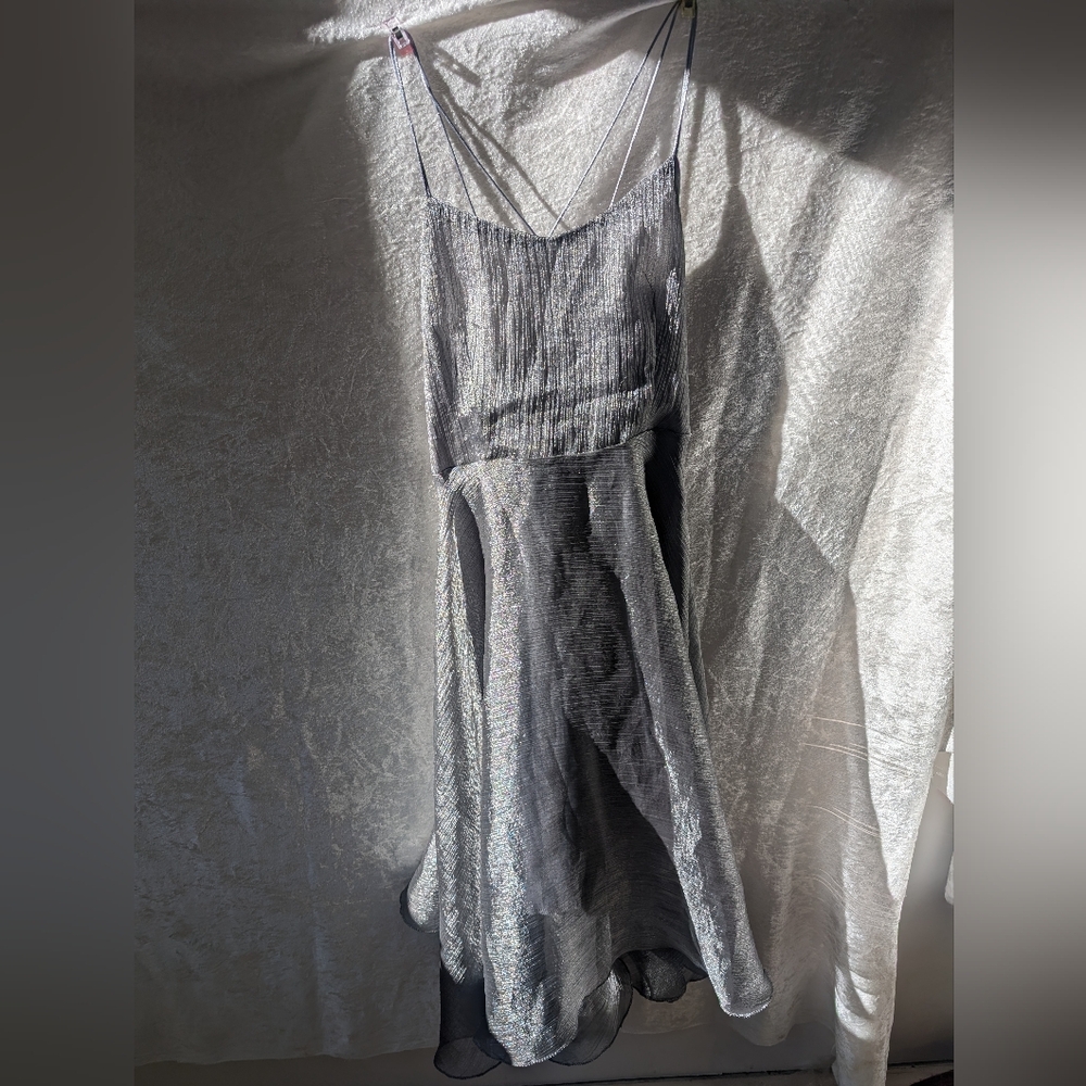 floating sheer Silver Strappy Dress size 0 Fit & Flare